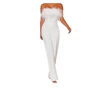 Combinaison pour Femmes, Une Épaule Fausse Plume Tube Top Pantalon De Couleur Solide pour Le Soir