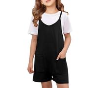 Combinaison pour fille - Printemps - Sans manches - Décontractée - Bretelles spaghetti - Avec combinaison en dentelle pour bébé, Noir , 7-8 ans