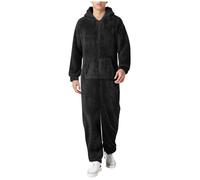 Combinaison pour homme - Douillette et amusante - Longue - En peluche chaude - Fermeture éclair - En polaire - Pyjama une pièce - Doublé - Pour homme, O Noir., XXL