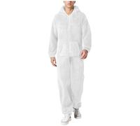 Combinaison pour homme en polaire Teddy - Combinaison une pièce moelleuse - Pyjama d'hiver chaud en peluche - Combinaison d'intérieur longue - Pyjama doux avec capuche, O blanc., XL