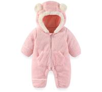 Combinaison pour nouveau-né avec moufles rabattables, chaussons, filles et garçons, combinaison d'hiver en polaire avec combinaison de neige, Rose, 9-12 mois