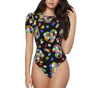 Combinaison puzzle de sensibilisation à l'autisme avec cœur pour femme - Body basique pour adulte - Pyjama de couleur unie pour vêtements de nuit - Noir