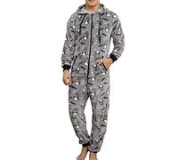 Combinaison Pyjama à Manches Longues en Laine Artificielle pour Homme - Couleur Unie - Fermeture éclair - À Capuche - pour l'hiver - 1 pièce - pour Homme - en Polaire