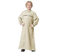 Combinaison Pyjama Enfant 10 Ans - Thobe Arabe à Manches Longues Crew Robe Adolescents garçons à Manches Longues Robe brodée Ensemble vêtements pour Enfants Arabes (Beige 4-5 Years)