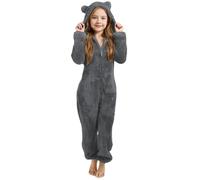 Combinaison Pyjama Enfant,Combinaison Polaire à Capuche Et Oreilles pour Fille Surpyjama Garcon GrenouillèRe Hiver Chaude DoubléE Pyjama d'hiver Doux Et Chaud Costume De Jeu pour (Grey, 9-10 Years)