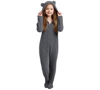 Combinaison Pyjama Enfant Fille 3-12 Ans Douce Pyjama Combinaison Surpyjama pour Enfants Grenouillère Hiver Chaude Doublée Polaire avec Capuche Oreilles de Chat Déguisement Douillet en Peluche
