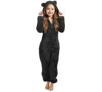 Combinaison Pyjama Enfant Fille Garçon 2-12 Ans Douce Pyjama Combinaison Surpyjama pour Enfants Grenouillère Hiver Chaude Doublée Polaire avec Capuche Oreilles de Chat Déguisement Douillet en Peluche