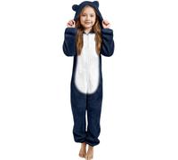 Combinaison Pyjama Enfant Fille Garçon 3-12 Ans Douce Pyjama Combinaison Surpyjama Enfant Grenouillère Hiver Chaude Doublée Polaire avec Capuche Oreilles à Manches Longues (Navy, 5-6 Years)