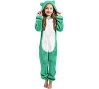 Combinaison Pyjama Enfant Fille Garçon 3-12 Ans Douce Pyjama Combinaison Surpyjama Enfant Grenouillère Hiver Chaude Doublée Polaire avec Capuche Oreilles à Manches Longues (Green, 11-12 Years)