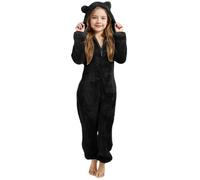 Combinaison Pyjama Enfant Fille Garçon 3-12 Ans Douce Pyjama Combinaison Surpyjama pour Enfants Grenouillère Hiver Chaude Doublée Polaire avec Capuche Oreilles de Chat Déguisement Douillet en Peluche