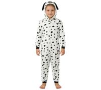 Combinaison Pyjama Enfant Pilou Pilou à Capuche avec Oreilles de Chien Dalmatien, Kigurumi Flanelle Motif Vache Noir et Blanc, Grenouillère à Boutons, Déguisement Animal pour Nuit de Pyjama et Cosplay