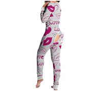 Combinaison Pyjama Enfant - Pyjama 1 Piece Adulte Impression NoëL Saint-Valentin Combinaison Coton Pyjama Boutonné pour Pyjama Chaud Et Doux Pyjama Ouverture Fesse Femme