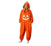 Combinaison Pyjama Femme, Combinaison-Costume d'halloween Confortable et Mignonne avec Une Citrouille dessinée à la Main, pour Adultes et Enfants. Idéale pour se détendre à la Maison.