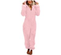 Combinaison Pyjama Femme Hiver Chaud - Grenouillère Polaire Zippée à Capuche - Barboteuse en Peluche Avec Oreilles de Chat - Costume Noel Loungewear