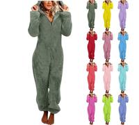 Combinaison Pyjama Femme Hiver Chaud Polaire - Grenouillère Zippée à Capuche en Peluche Avec Oreilles de Chat - Barboteuse Noel Costume Loungewear