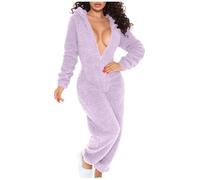 Combinaison Pyjama Femme Polaire avec Ouverture Rabattable - Onesies Pyjama À Capuche Moelleux - Combinaison Une Pièce En Flanelle Chaude En Peluche - Loungewear Vêtements D'intérieur Pyjamas de Noel