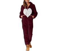 Combinaison Pyjama Femme Polaire Grenouillère Adulte Chaud Grenouillères Capuche Couleur Unie Polaire Doublure Mélange de Coton Jumpsuit Zippé Une Pièce Femme Hiver Automne Chaud Confortable Homewear