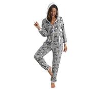 Combinaison Pyjama Femme Polaire Onesies Pyjama À Capuche Moelleux Combinaison Une Pièce en Flanelle Chaude en Peluche Loungewear Pyjamas Hiver Femme Une Pièce Vêtements De Nuit D'intérieur S-XXL