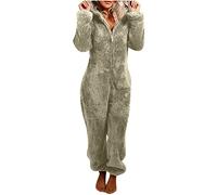 Combinaison Pyjama Femme Polaire Onesies Pyjama à Capuche Moelleux Combinaison Une Pièce en Flanelle Chaude en Peluche Une Pièce Combinaisons de Nuit pour Femmes Loungewear Vêtements D'intérieur