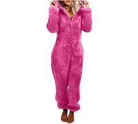 Combinaison Pyjama Femme Polaire Onesies Pyjama à Capuche Moelleux Combinaison Une Pièce en Flanelle Chaude en Peluche Une Pièce Combinaisons de Nuit pour Femmes Loungewear Vêtements D'intérieur