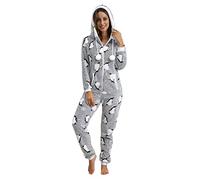 Combinaison Pyjama Femme Polaire Onesies Pyjama À Capuche Moelleux Combinaison Une Pièce en Flanelle Chaude en Peluche Loungewear Pyjamas Hiver Femme Une Pièce Vêtements De Nuit D'intérieur S-XXL