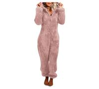 Combinaison Pyjama Femme Polaire Onesies Pyjama à Capuche Moelleux Combinaison Une Pièce en Flanelle Chaude en Peluche Une Pièce Combinaisons de Nuit pour Femmes Loungewear Vêtements D'intérieur