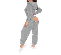 Combinaison Pyjama Homme en Polaire Peluche, Pyjama Femme Long, Combinaison Sexy,Bouton Rabattu Manches Longues, Tenue De De Maison Salon,Pyjama Combinaison pour Femmes De Couleur Unie Adultes