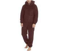Combinaison Pyjama Homme Polaire Grenouillère Adulte Chaud Grenouillères Capuche Couleur Unie Polaire Doublure Mélange de Coton Jumpsuit Zippé Une Pièce Hiver Automne Chaud Confortable Homewear