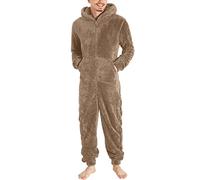 Combinaison Pyjama Homme Polaire Grenouillère Adulte Chaud Grenouillères Capuche Couleur Unie Polaire Doublure Mélange de Coton Jumpsuit Zippé Une Pièce Hiver Automne Chaud Confortable Homewear