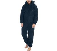 Combinaison Pyjama Homme Polaire Grenouillère Adulte Chaud Grenouillères Capuche Couleur Unie Polaire Doublure Mélange de Coton Jumpsuit Zippé Une Pièce Hiver Automne Chaud Confortable Pyjamas