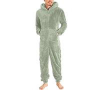 Combinaison Pyjama Homme Polaire Grenouillère Adulte Chaud Grenouillères Capuche Couleur Unie Polaire Doublure Mélange de Coton Jumpsuit Zippé Une Pièce Hiver Automne Chaud Confortable Homewear