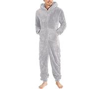 Combinaison Pyjama Homme Polaire Grenouillère Adulte Chaud Grenouillères Capuche Couleur Unie Polaire Doublure Mélange de Coton Jumpsuit Zippé Une Pièce Hiver Automne Chaud Confortable Homewear