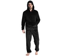 Combinaison Pyjama Homme Polaire Grenouillère Adulte Chaud Grenouillères Capuche Couleur Unie Polaire Doublure Mélange de Coton Jumpsuit Zippé Une Pièce Hiver Automne Chaud Confortable Homewear