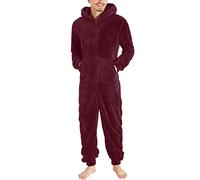 Combinaison Pyjama Homme Polaire Grenouillère Adulte Chaud Grenouillères Capuche Couleur Unie Polaire Doublure Mélange de Coton Jumpsuit Zippé Une Pièce Hiver Automne Chaud Confortable Homewear
