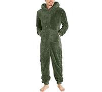 Combinaison Pyjama Homme Polaire Grenouillère Adulte Chaud Grenouillères Capuche Couleur Unie Polaire Doublure Mélange de Coton Jumpsuit Zippé Une Pièce Hiver Automne Chaud Confortable Homewear