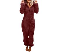 Combinaison pyjama tout-en-un à manches longues en polaire chaude avec capuche et oreilles de chat pour femme - Unisexe - Vêtement de nuit d'hiver - Costume de Noël - Pyjama de fête, 02 Wine, M