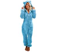 Combinaison pyjama une pièce en flanelle douce et chaude pour adulte avec fermeture éclair et capuche, 05 Bleu ciel, 5XL