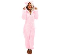 Combinaison pyjama une pièce en flanelle douce et chaude pour adulte avec fermeture éclair et capuche, 07 Rose, S