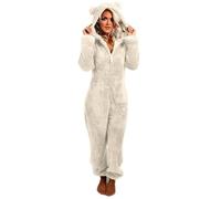 Combinaison pyjama une pièce en flanelle douce et chaude pour adulte avec fermeture éclair et capuche, Beige 07, 4XL