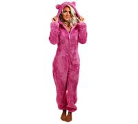 Combinaison pyjama une pièce en flanelle douce et chaude pour adulte avec fermeture éclair et capuche, 06 Rose vif., XXL