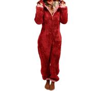 Combinaison pyjama une pièce en flanelle douce et chaude pour adulte avec fermeture éclair et capuche, 01 Rouge, 5XL