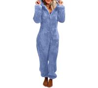 Combinaison pyjama une pièce en flanelle douce et chaude pour adulte avec fermeture éclair et capuche, 04 Bleu, S
