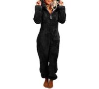 Combinaison pyjama une pièce en flanelle douce et chaude pour adulte avec fermeture éclair et capuche, 01 Noir, 5XL