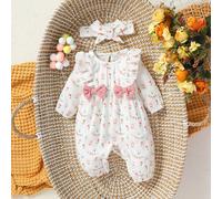 Combinaison quotidienne à manches longues pour bébé fille, imprimé Floral avec nœud, vêtements pour nouveau-né-6M + bandeau, toutes saisons ZT1231-7-fense