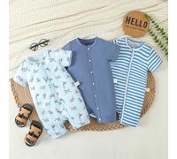 Combinaison rayée imprimée pour bébé garçon, décontractée et de mode, trois-pièces, pour le printemps et lété 6-9M,9-12M,12-18M,18-24M,1-3M,3-6MCartoon,GéométriquePolyester