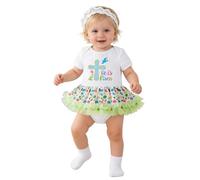 Combinaison-Robe bébé Fille à imprimé Lapin de Pâques avec Bandeau à nœud, Tenue idéale pour Une séance Photo de bébé.