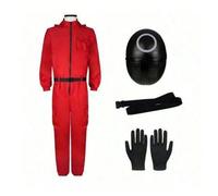 Combinaison rouge avec capuche, déguisement de Squid Guard Game, déguisement pour homme et femme, costume coréen, personnage d'émission de télévision d'Halloween, combinaison rouge avec gants noirs et