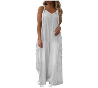 Combinaison Salopette Femme été Fluide Décontractée Ample Salopettes sans Manches Bretelles Chic Jumpsuit avec Poche Jambes Larges Overalls Offre Spéciale Pantalon Large de Vacances Plage Jumpsuit