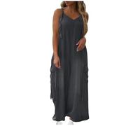 Combinaison Salopette Femme été Fluide Décontractée Ample Salopettes sans Manches Bretelles Chic Jumpsuit avec Poche Jambes Larges Overalls Offre Spéciale Pantalon Large de Vacances Plage Jumpsuit
