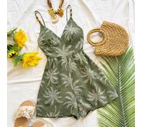 Combinaison sans manches imprimé tropical coloré pour femmes, une épaule, décoration métallique, convient pour le brunch, l'été, la fête des mères, la remise des diplômes, l'église, la plage, les fest